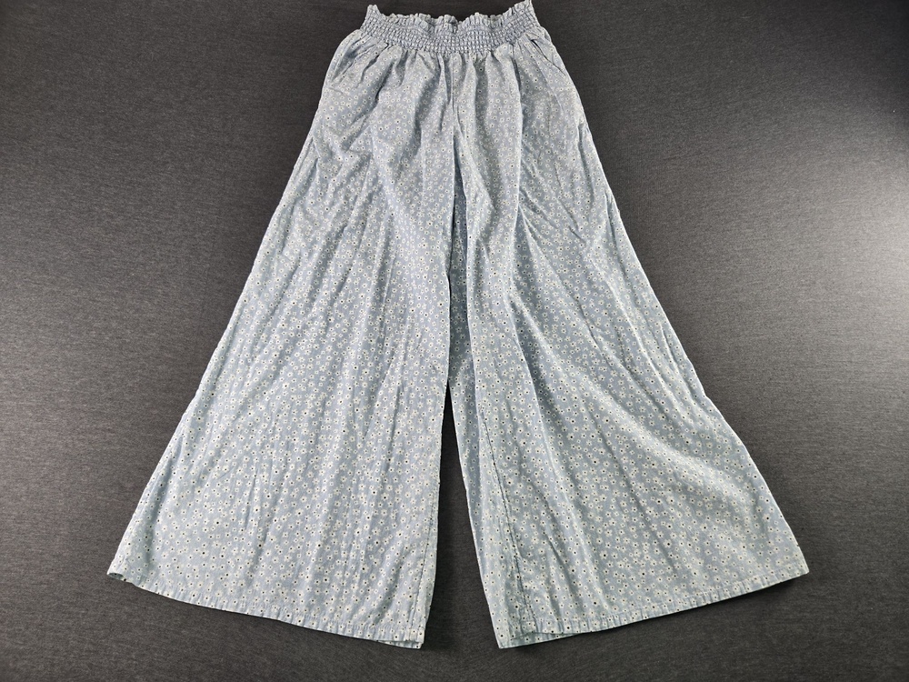 American Eagle Outfitters Pants Womens Medium Blue Floral Paperbag Wide Leg Boho